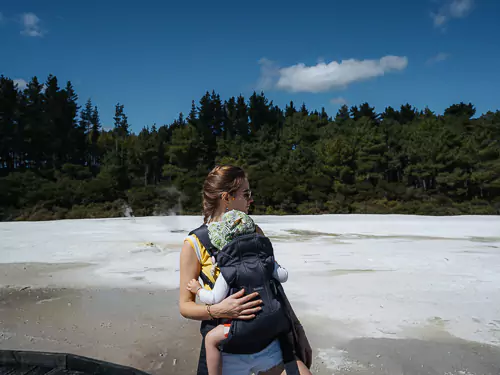 Rotorua’s Thermal Springs - Walking across the thermal springs with our little one